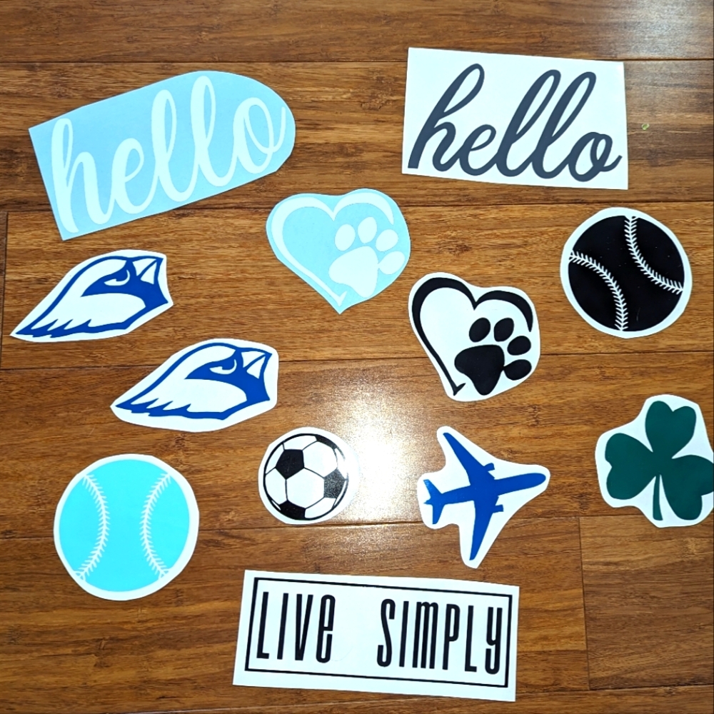 6/$22. 13 Assorted vinyl decals. Brand new. Pets. Travel. Sports. Hello. #2